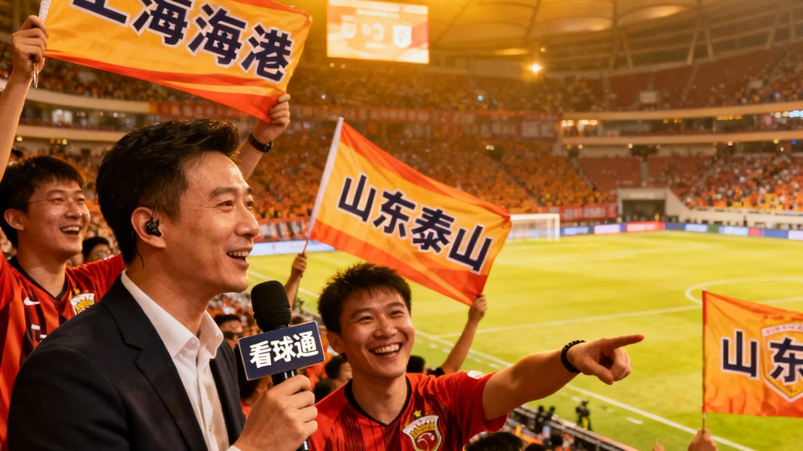 中超联赛上海海港主场迎战山东泰山，看球通本土解说与球迷互动